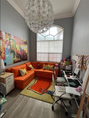 Chandelier, Home Office, Interior, Living room, Wood Texture Flooring