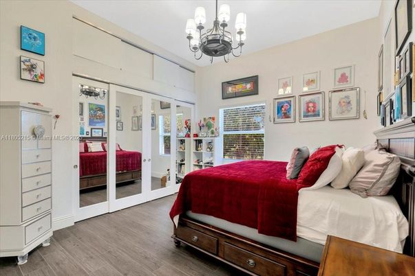 Bedroom, Chandelier, Interior, Wood Texture Flooring