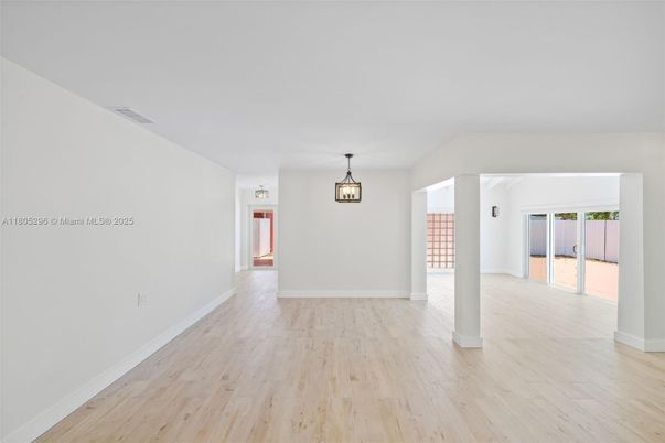 Empty room, Interior, Pendant Lights, Wood Texture Flooring