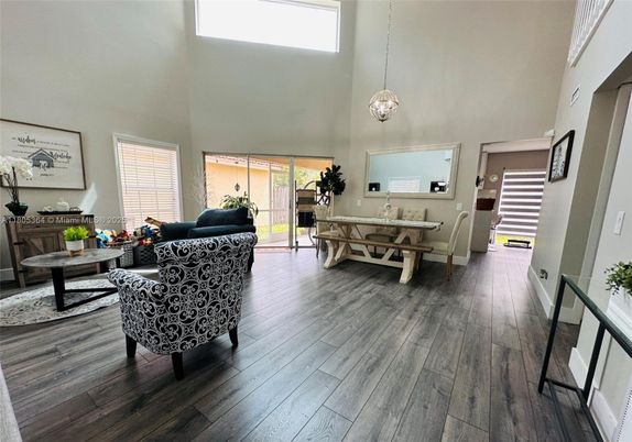 Dining room, Interior, Living room, Pendant Lights, Wood Texture Flooring