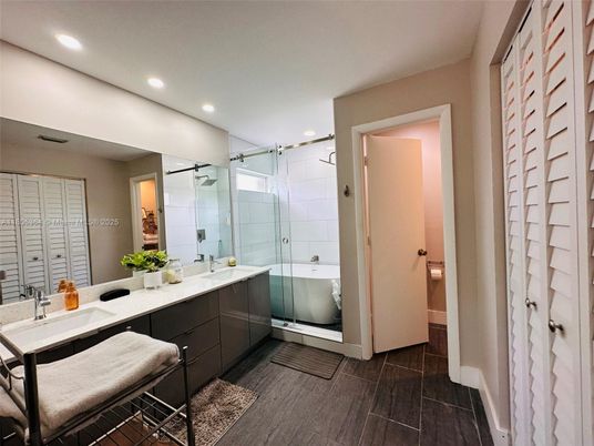 Bathroom, Dual Sink Vanities, Glass Shower, Interior, Recessed Lighting