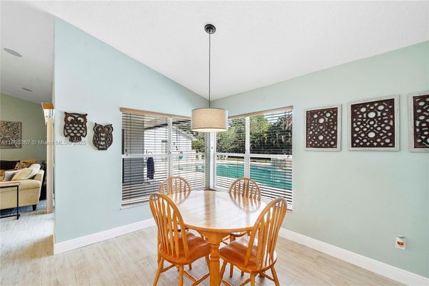 Dining room, Interior, Pendant Lights, Wood Texture Flooring