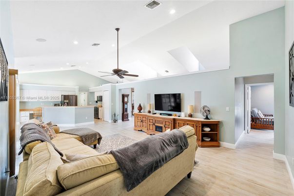 Interior, Kitchen, Living room, Recessed Lighting, Wood Texture Flooring
