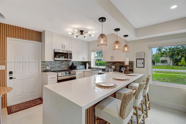 Interior, Kitchen, Pendant Lights, Recessed Lighting, Stainless Steel Appliances