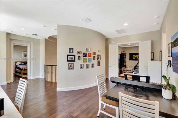 Dining room, Interior, Recessed Lighting, Wood Texture Flooring