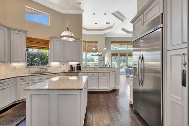 Interior, Kitchen, Pendant Lights, Stainless Steel Appliances, Wood Texture Flooring