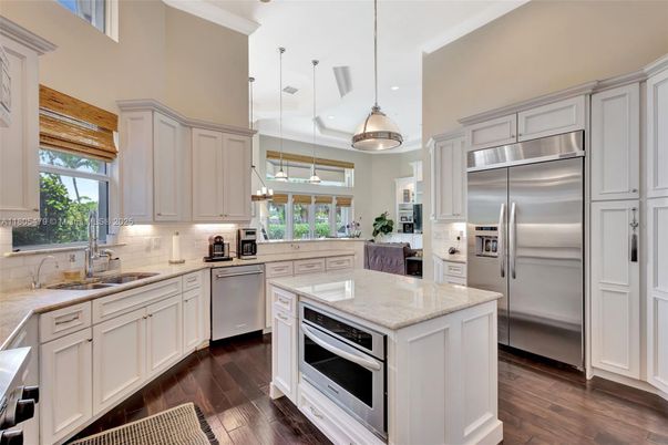 Interior, Kitchen, Pendant Lights, Stainless Steel Appliances, Wood Texture Flooring
