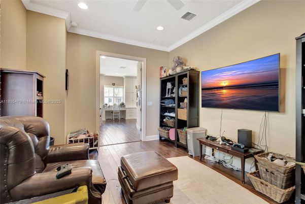 Home Theatre Room, Interior, Recessed Lighting, Wood Texture Flooring