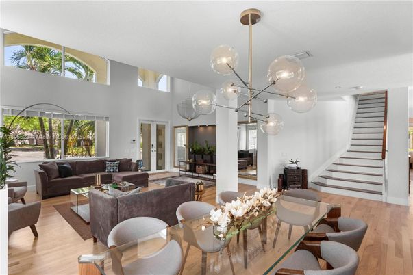 Dining room, Interior, Living room, Pendant Lights, Wood Texture Flooring