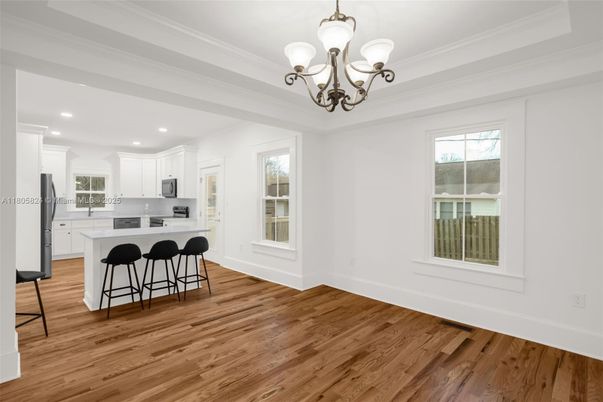 Chandelier, Interior, Kitchen, Recessed Lighting, Wood Texture Flooring
