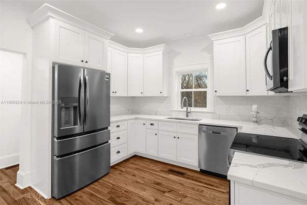 Interior, Kitchen, Recessed Lighting, Wood Texture Flooring
