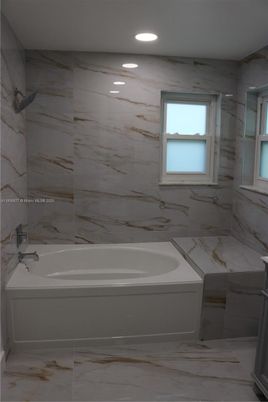 Bathroom, Interior, Marble Walls, Recessed Lighting