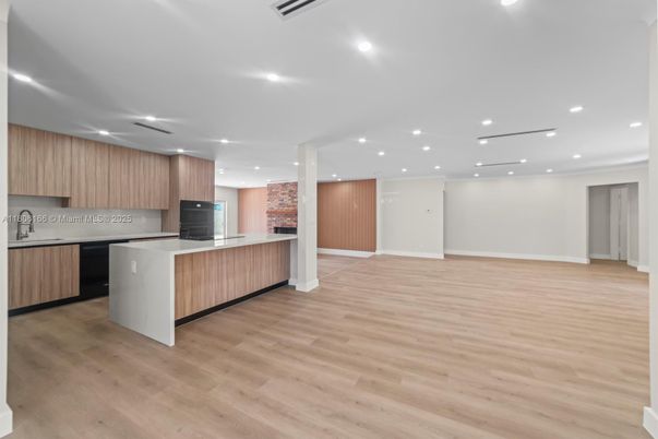 Interior, Kitchen, Recessed Lighting, Wood Texture Flooring