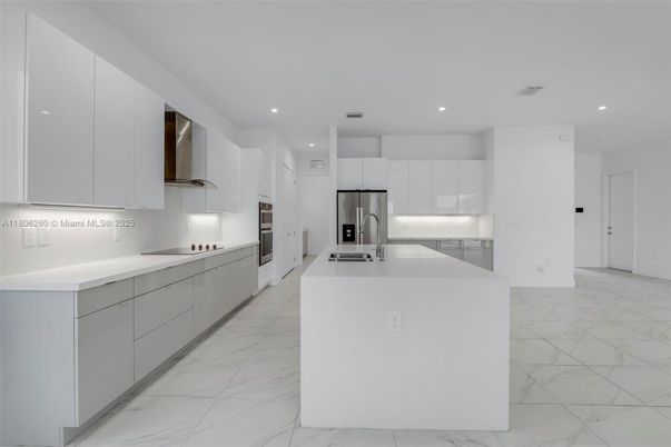 Interior, Kitchen, Marble, Recessed Lighting, Stainless Steel Appliances