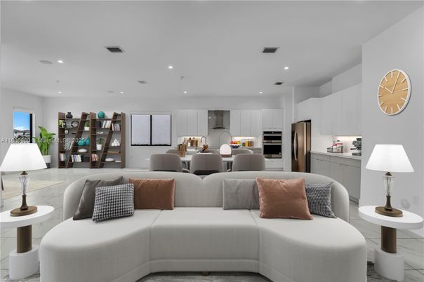 Dining room, Interior, Kitchen, Living room, Recessed Lighting, Stainless Steel Appliances