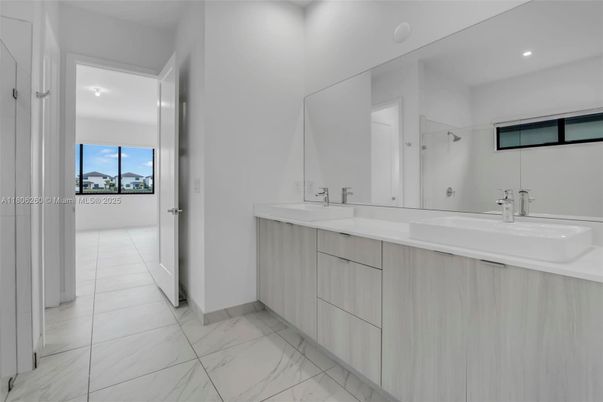 Bathroom, Dual Sink Vanities, Interior, Marble, Recessed Lighting, Water