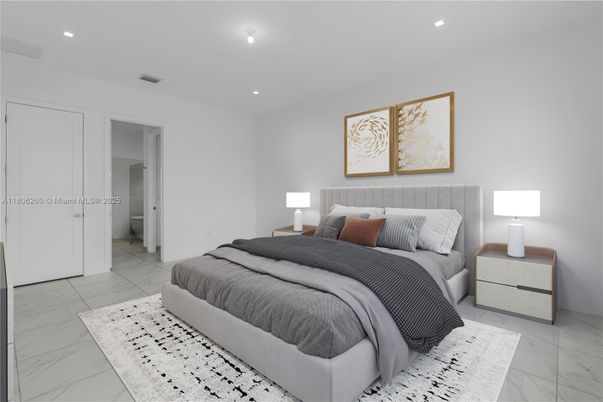 Bedroom, Interior, Marble, Recessed Lighting