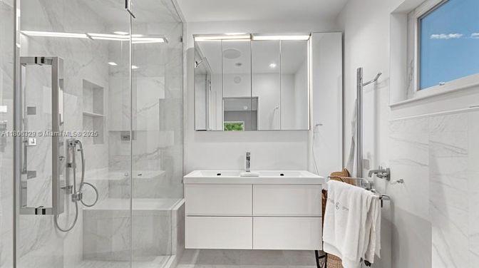 Bathroom, Glass Shower, Interior, Marble Walls