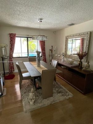 Chandelier, Dining room, Interior, Wood Texture Flooring