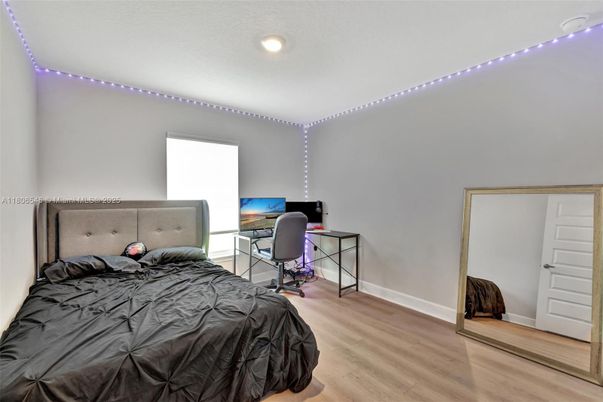 Bedroom, Home Office, Interior, Recessed Lighting, Wood Texture Flooring