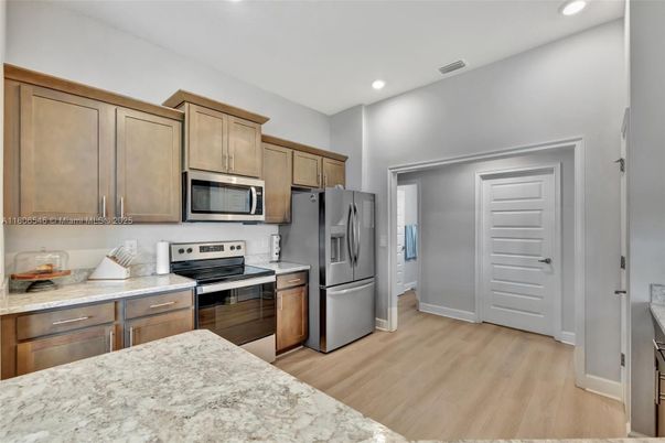 Interior, Kitchen, Recessed Lighting, Wood Texture Flooring