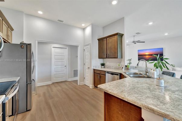 Interior, Kitchen, Recessed Lighting, Wood Texture Flooring