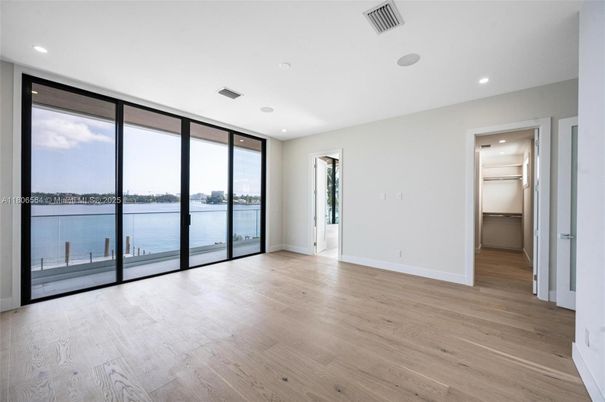 Empty room, Interior, Recessed Lighting, Water, Wood Texture Flooring