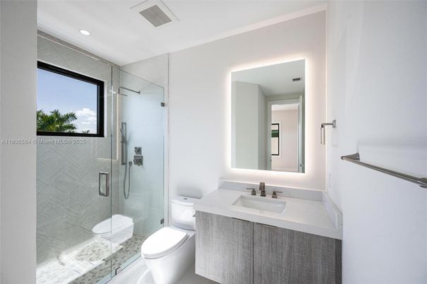 Bathroom, Glass Shower, Interior, Recessed Lighting