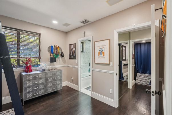 Interior, Marble Walls, Recessed Lighting, Wood Texture Flooring