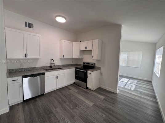 Interior, Kitchen, Stainless Steel Appliances, Wood Texture Flooring