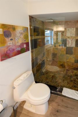 Bathroom, Glass Shower, Interior, Wood Texture Flooring
