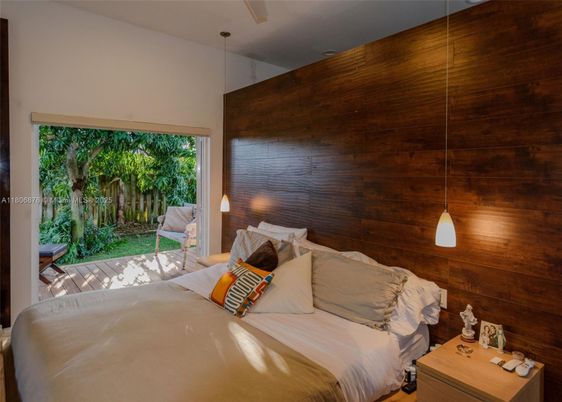 Bedroom, Interior, Pendant Lights, Wooden Walls