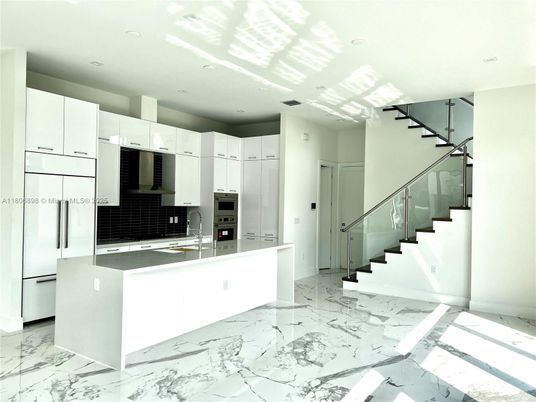 Interior, Kitchen, Marble, Recessed Lighting, Stainless Steel Appliances