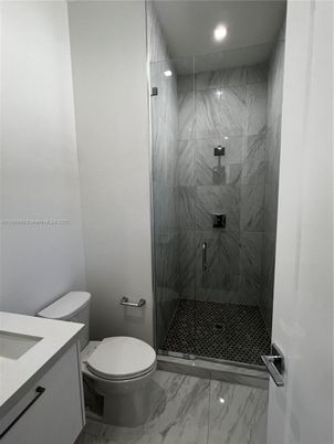 Bathroom, Glass Shower, Interior, Marble, Marble Walls, Recessed Lighting