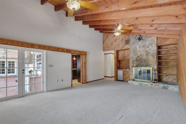 Empty room, Fireplace, Interior, Wooden Beams, Wooden Ceilings, Wooden Walls