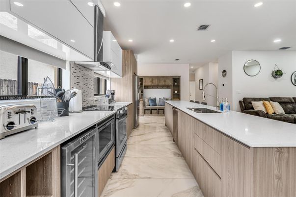 Interior, Kitchen, Marble, Recessed Lighting, Stainless Steel Appliances
