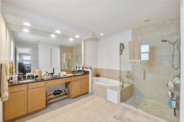 Bathroom, Dual Sink Vanities, Glass Shower, Interior, Recessed Lighting