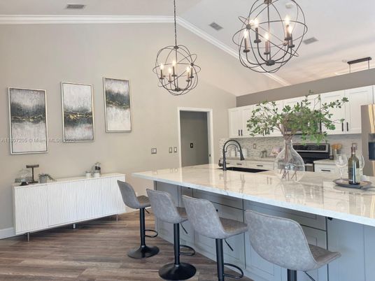 Chandelier, Interior, Kitchen, Pendant Lights, Wood Texture Flooring