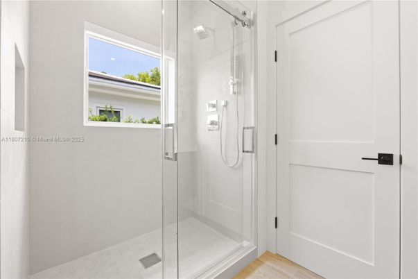 Bathroom, Glass Shower, Interior, Wood Texture Flooring