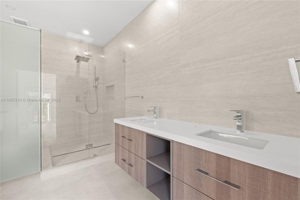 Bathroom, Dual Sink Vanities, Glass Shower, Interior, Recessed Lighting