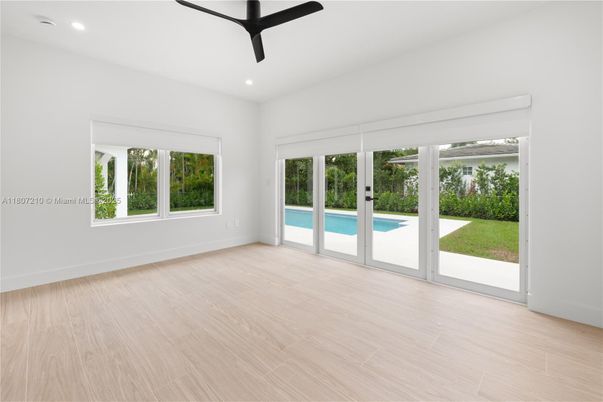 Empty room, Interior, Recessed Lighting, Wood Texture Flooring