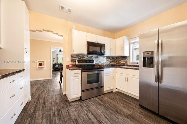 Interior, Kitchen, Stainless Steel Appliances, Wood Texture Flooring