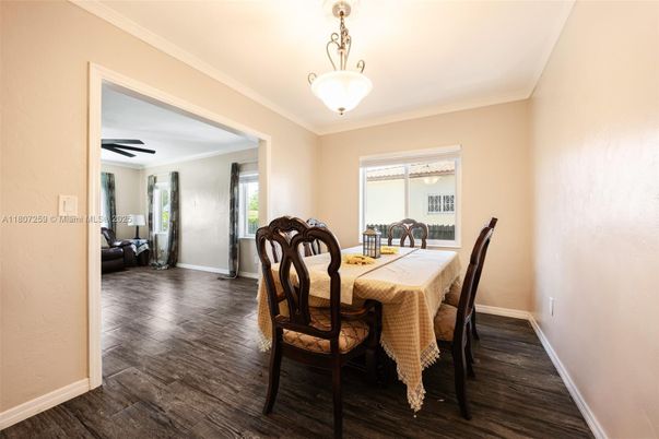 Dining room, Interior, Pendant Lights, Wood Texture Flooring