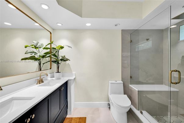 Bathroom, Dual Sink Vanities, Glass Shower, Interior, Recessed Lighting