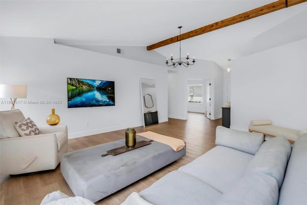 Interior, Living room, Pendant Lights, Wooden Beams, Wood Texture Flooring