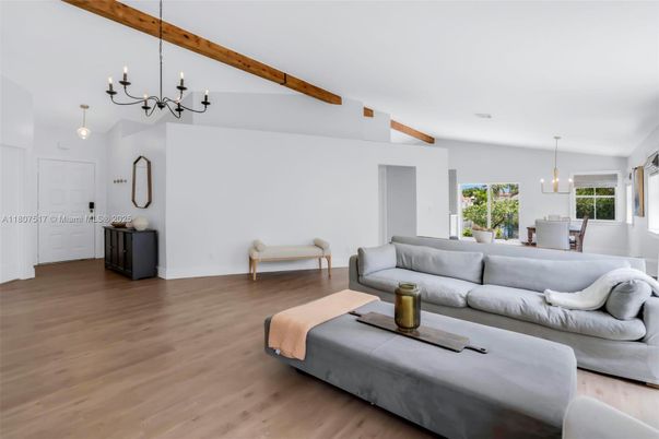 Chandelier, Dining room, Interior, Living room, Pendant Lights, Wooden Beams, Wood Texture Flooring
