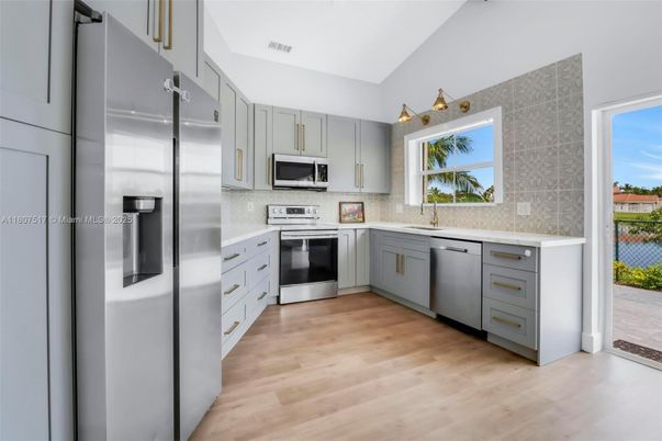 Interior, Kitchen, Stainless Steel Appliances, Wood Texture Flooring