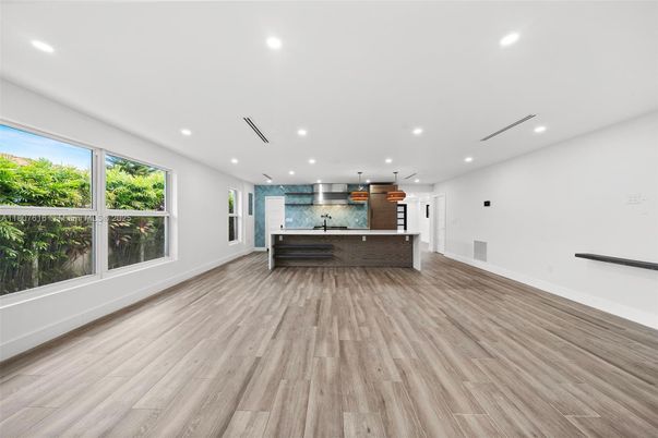 Interior, Kitchen, Pendant Lights, Recessed Lighting, Wood Texture Flooring