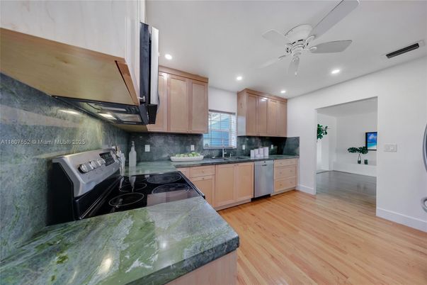 Interior, Kitchen, Recessed Lighting, Wood Texture Flooring