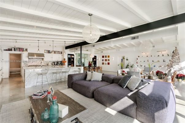 Dining room, Interior, Kitchen, Living room, Marble Walls, Pendant Lights, Stainless Steel Appliances